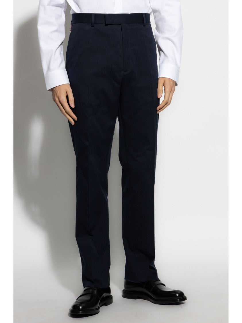 Gucci Blue Tailored Cotton Gabardine Web Trousers
