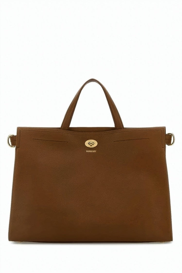Burberry Medium Calf Leather Tote Bag With Gold-Tone Logo