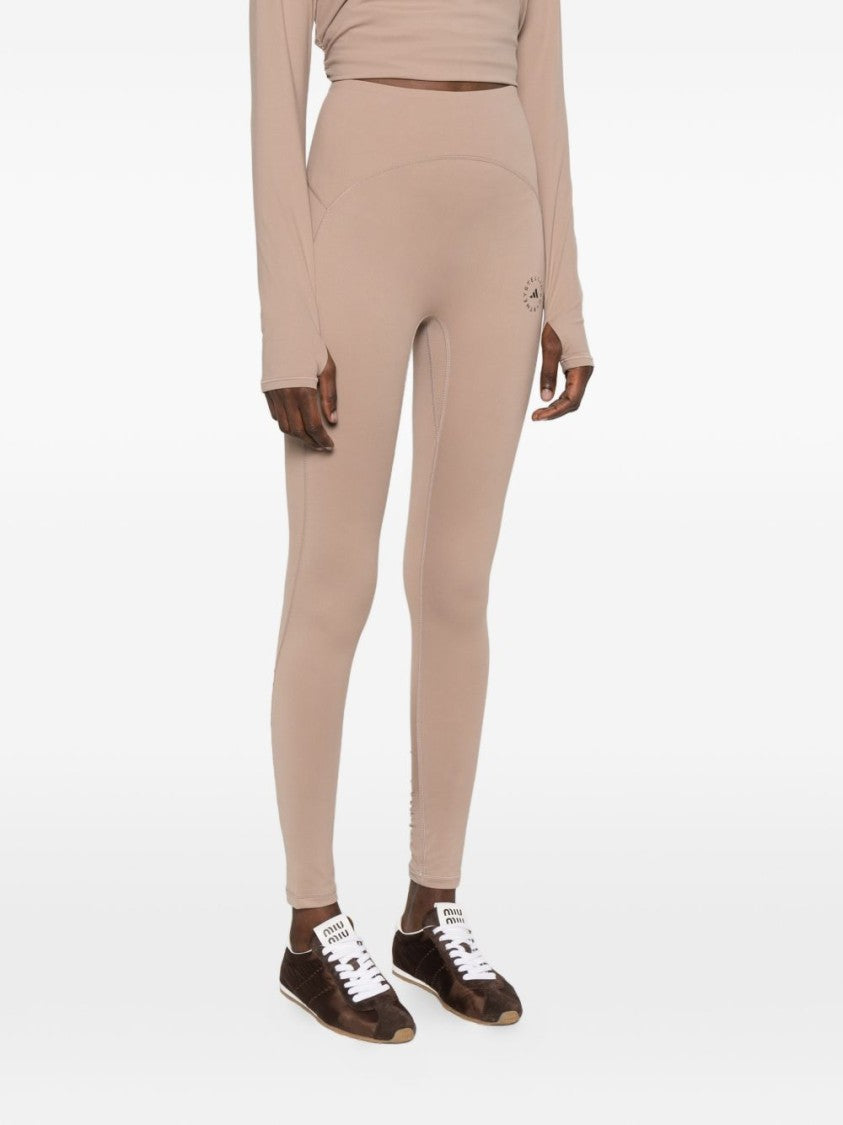 Adidas By Stella Mccartney High-Waisted Light Brown Leggings With Tonal Topstitching