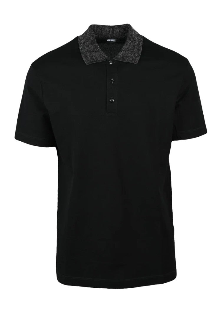 Versace Collection Polished Cotton Polo With Textured Collar
