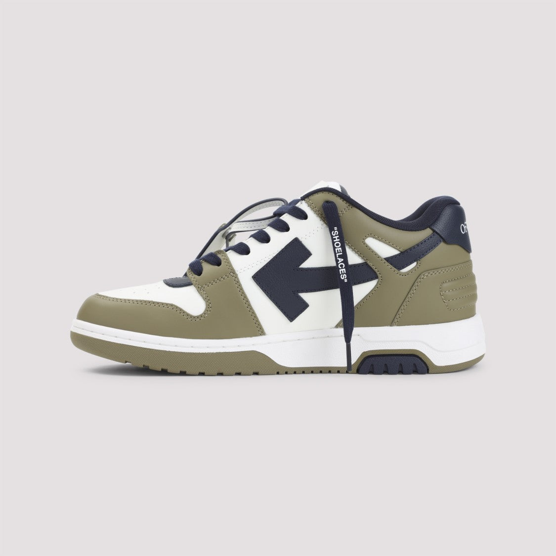 Off-White Olive Green And White Leather Sneakers