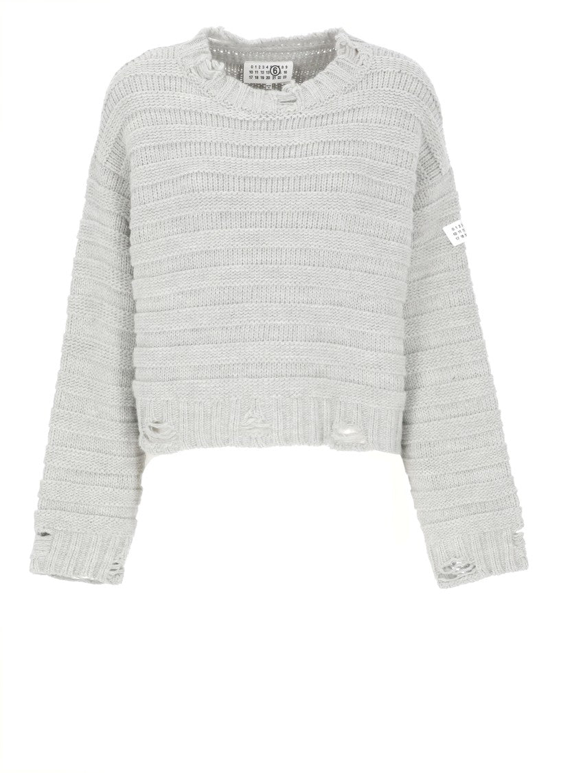 Mm6 By Maison Margiela Wool Blend Sweater With Numeric Logo Patch And Cut-Out Details