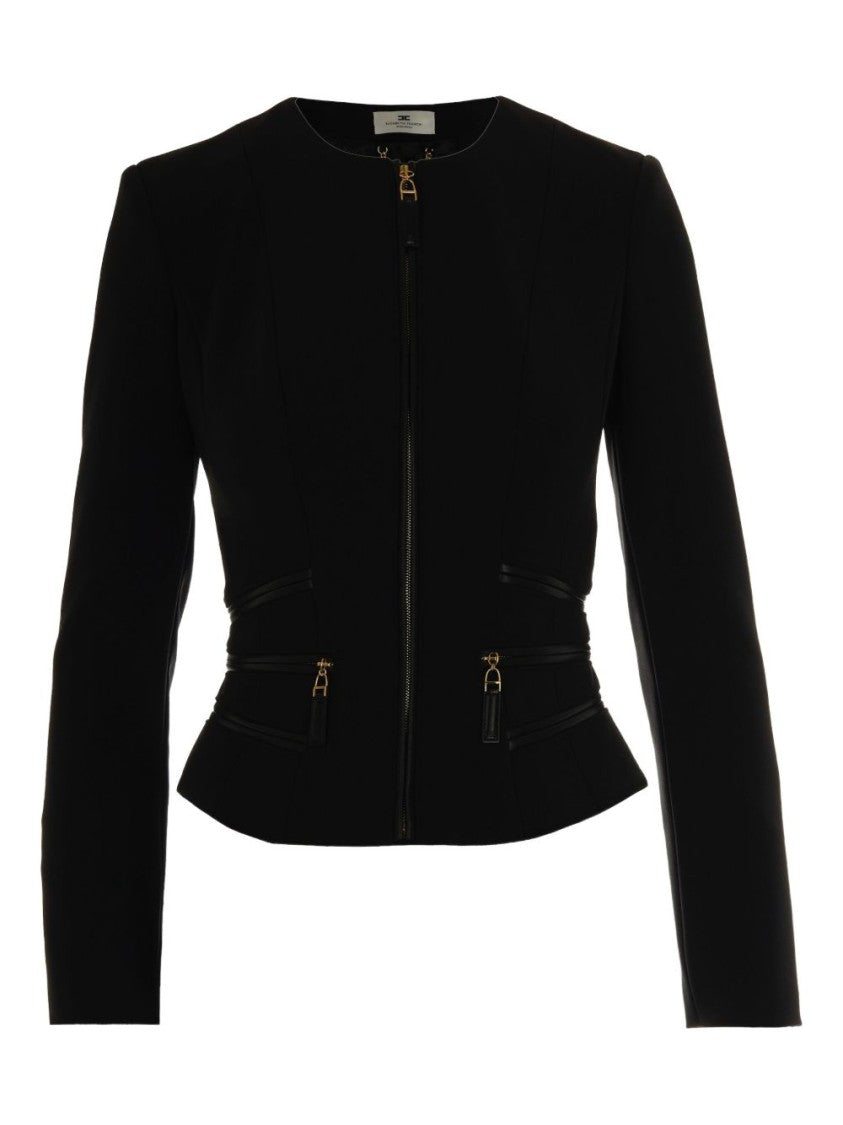 Elisabetta Franchi Tailored Black Jacket With Decorative Zipper Details