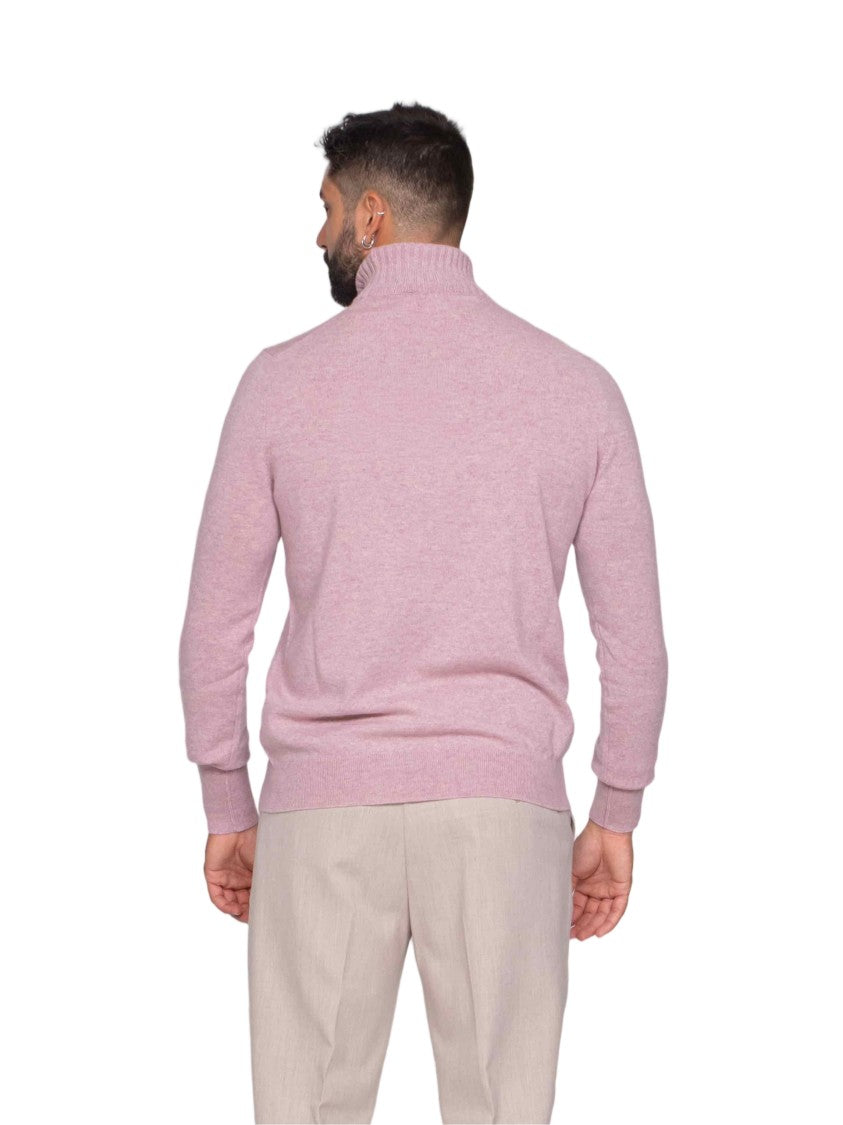 Ballantyne Light Pink Turtleneck Sweater With Ribbed Cuffs And Hem