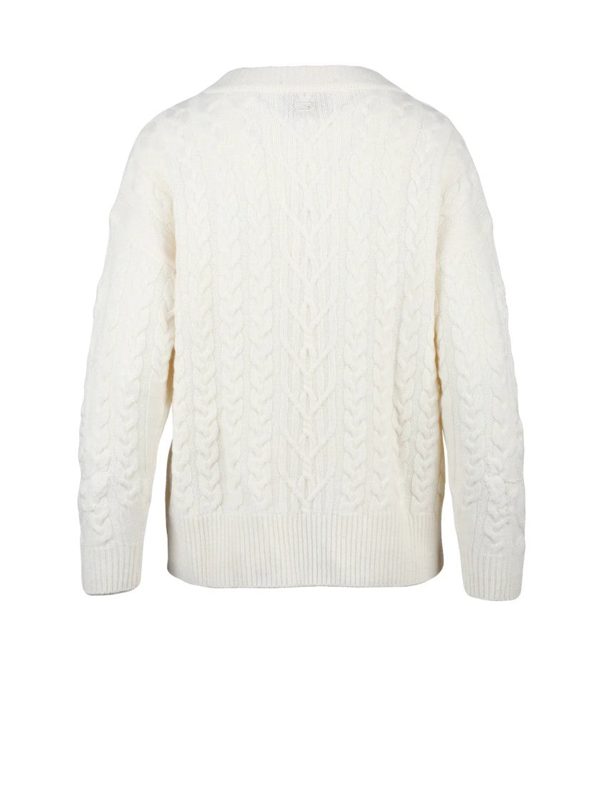 Ermanno Firenze V-Neck Cashmere Wool Sweater With Tone-On-Tone Embroidery
