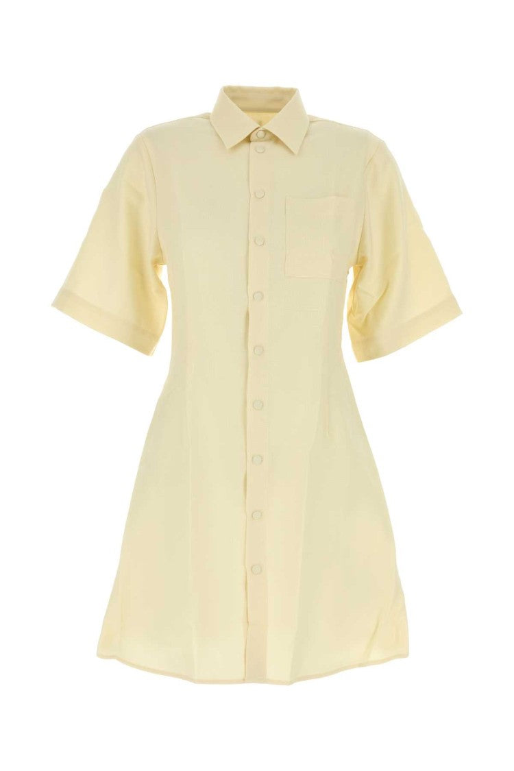 Ami Pastel Yellow Wool Shirt Dress