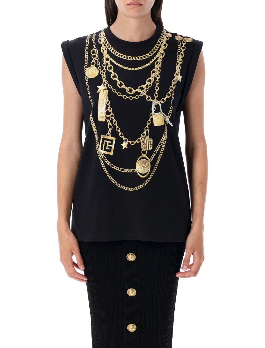 Balmain Trompe-L'œil Collier Print Vest Top