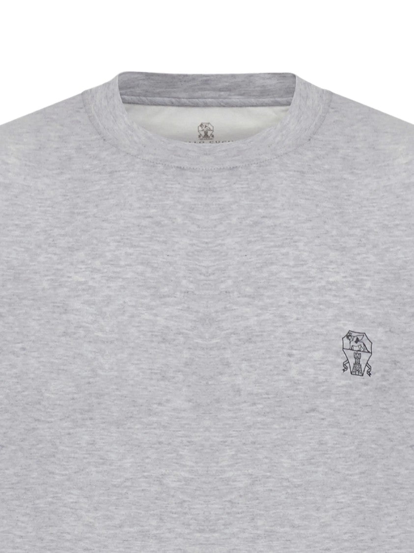 Brunello Cucinelli Heathered Grey Cotton Logo T-Shirt