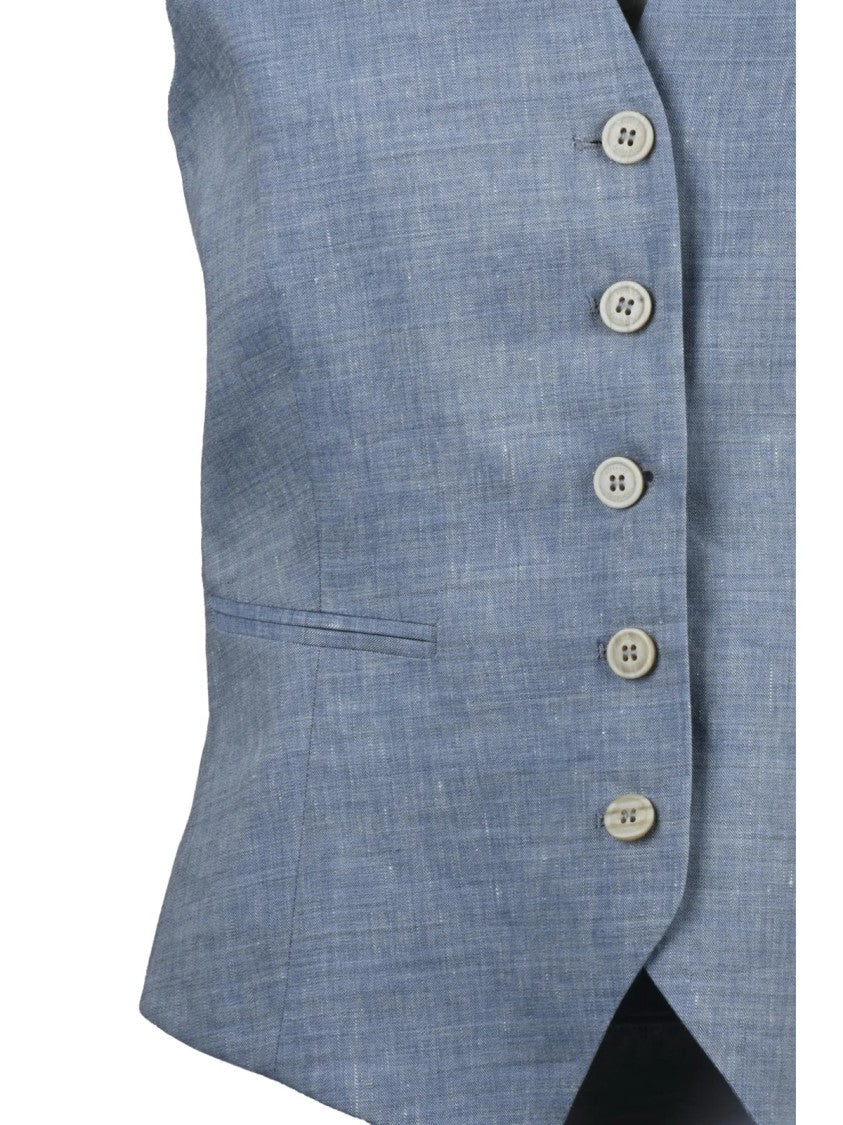 Eleventy Light Blue Linen Wool Vest