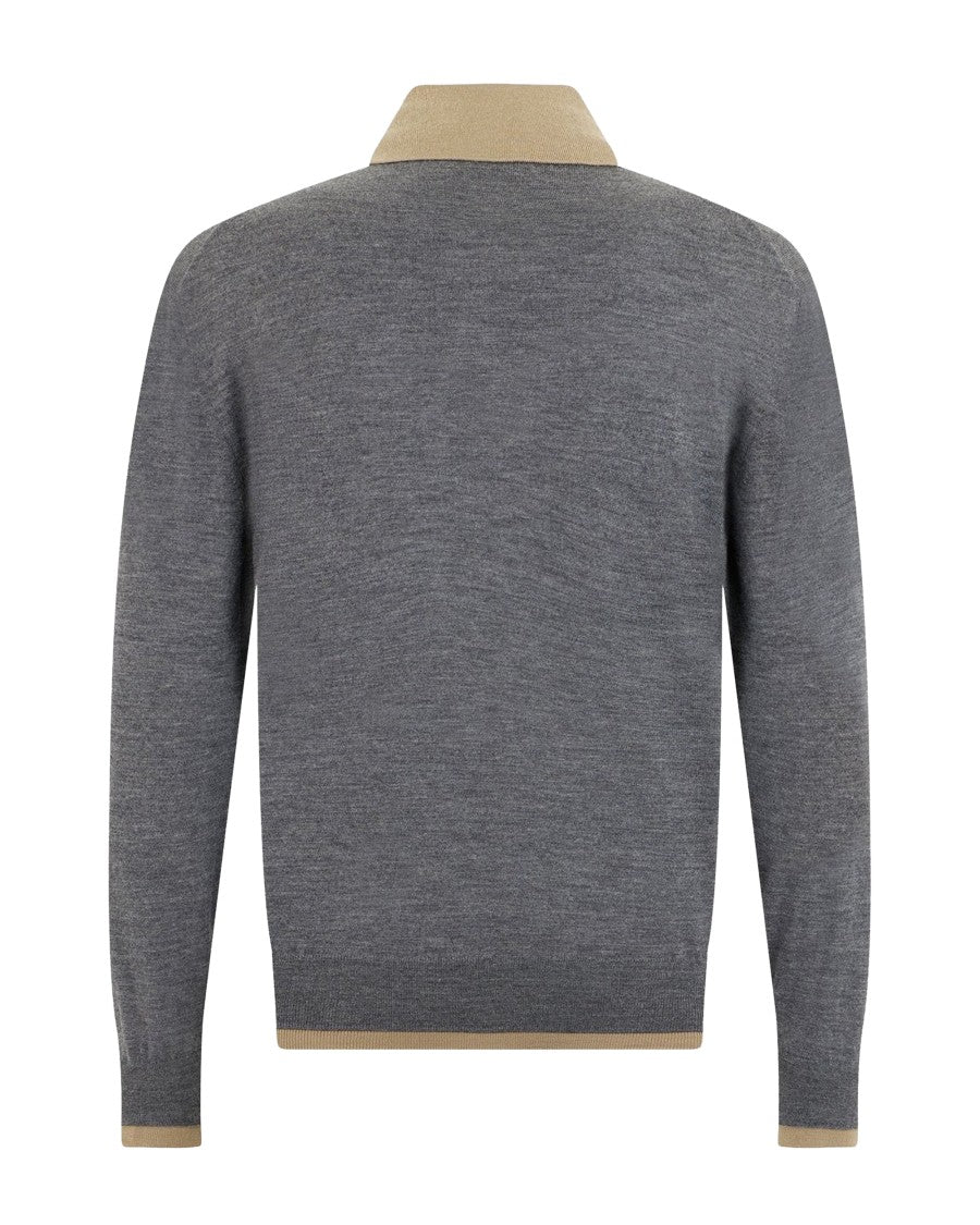 Paolo Pecora Grey Fine-Knit Extrafine Merino Wool Polo Sweater