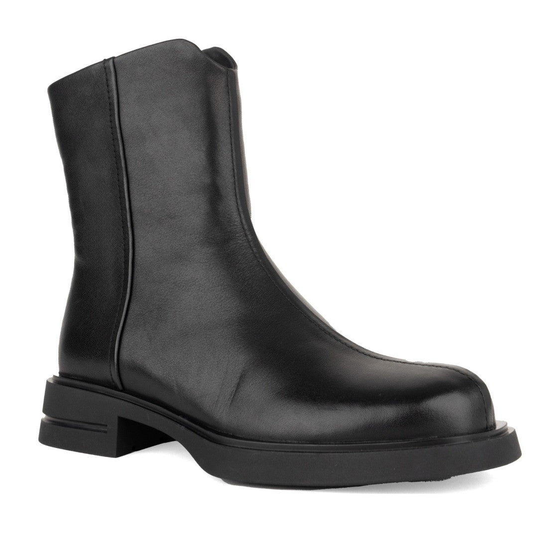 Linda Baumann Black Minimalist Side Zipper Leather Ankle Boots