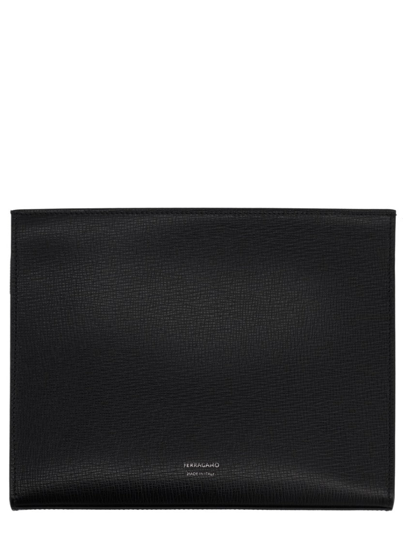 Ferragamo Gancini Textured Leather Clasp Clutch