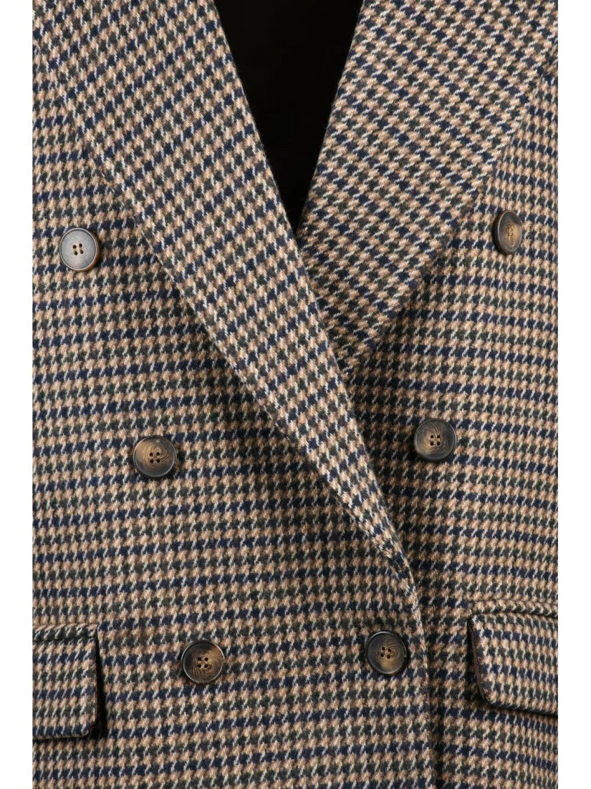 Souvenir Double-Breasted Houndstooth Jacket With Wide Lapels