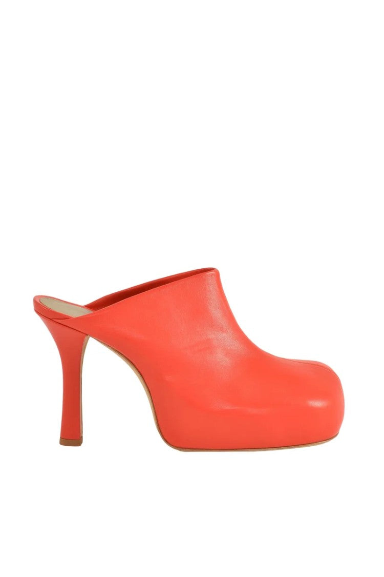 Bottega Veneta Red Leather Mule With Elevated Heel