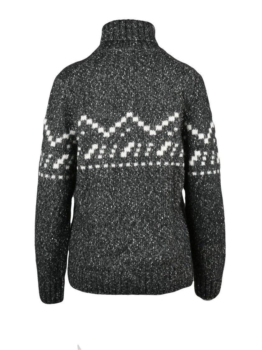 Officina Filati High Neck Sweater With Textured Knit And Geometric Pattern