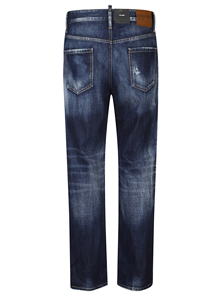 Dsquared2 Medium Blue Straight-Leg Jeans With Subtle Distressing