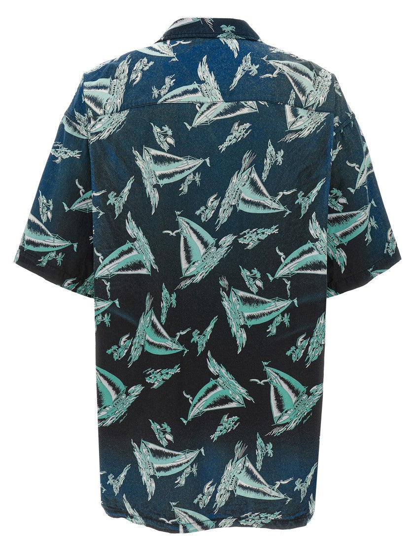 Maison Mihara Yasuhiro Vintage-Effect Black Shirt With Oversized Fit And All-Over Print