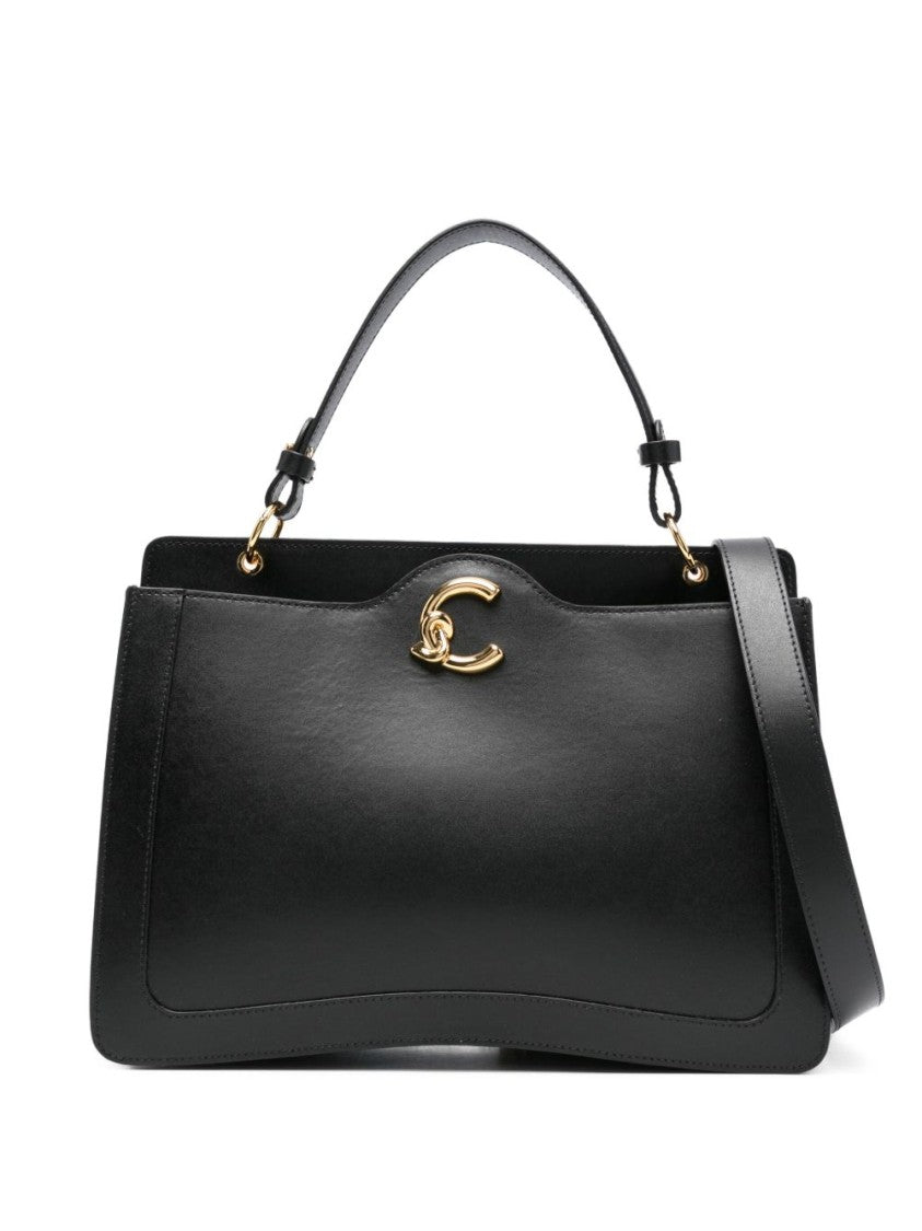 Coccinelle C-Me Handbag In Black Leather With Gold-Tone Clasp