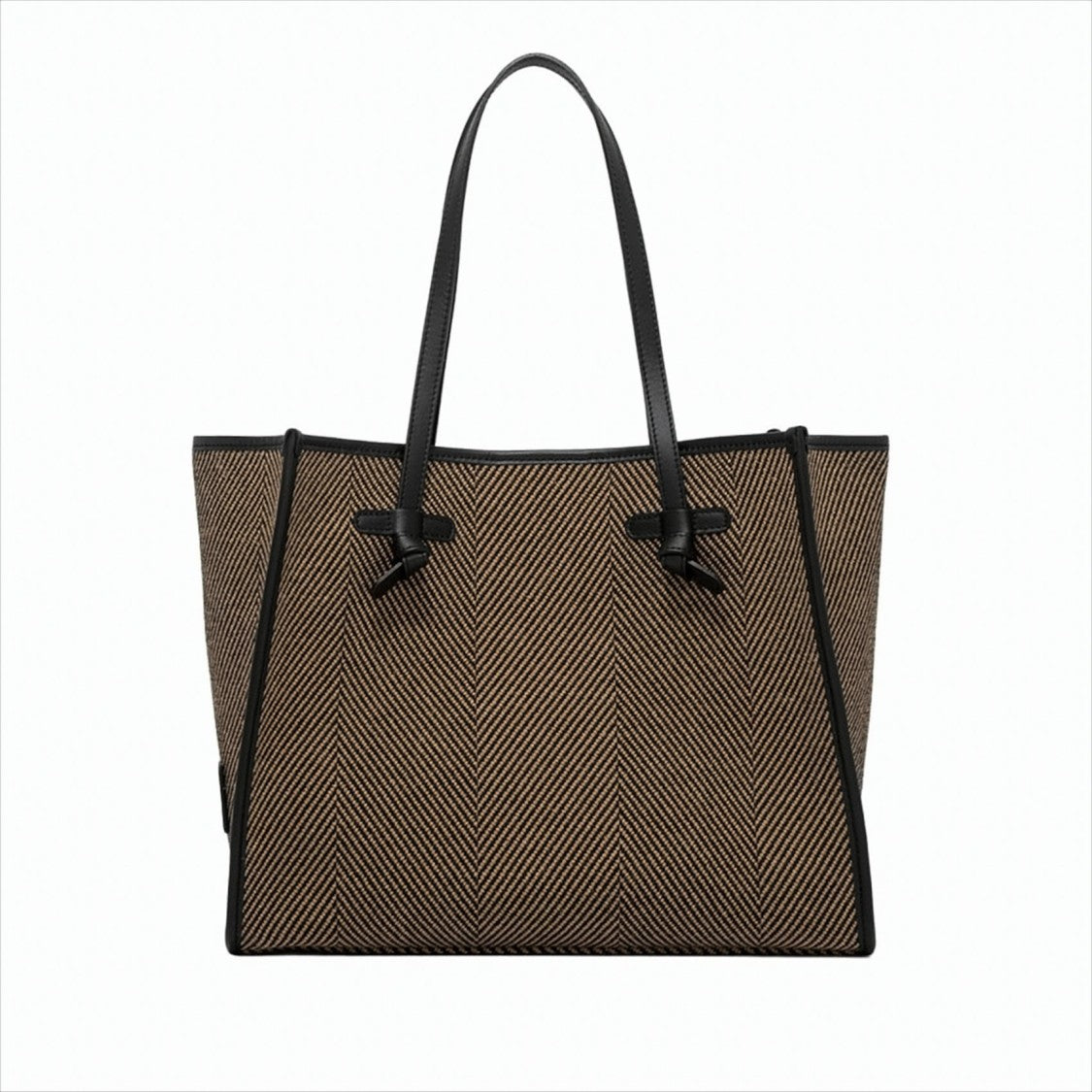 Marcella Herringbone Fabric Tote Bag With Leather Accents