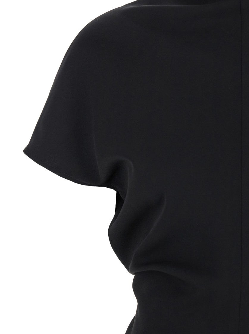 Plain Black High Neck Dress In Cady