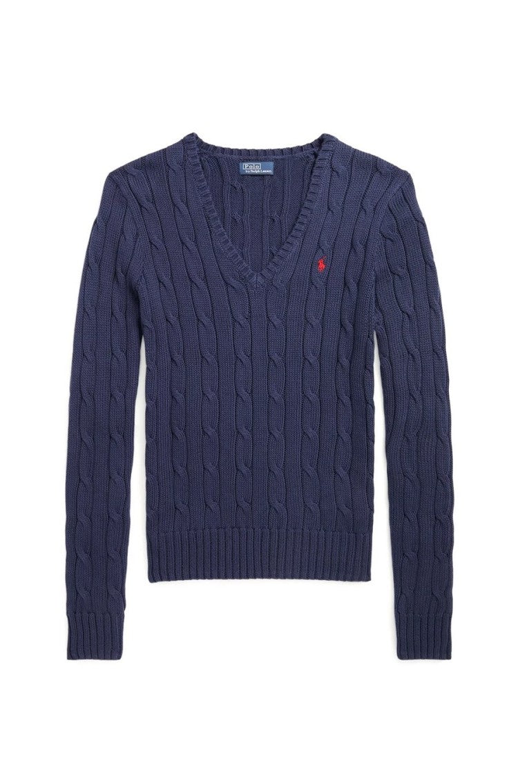 Polo Ralph Lauren Navy Cable-Knit V-Neck Cotton Sweater