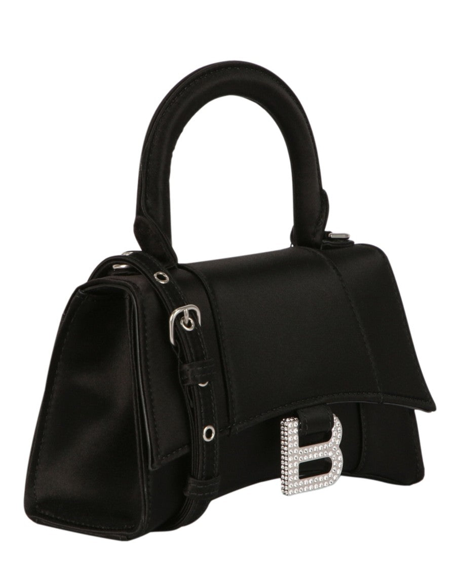 Balenciaga Xs Hourglass Top Handle Bag In Satin And Strass
