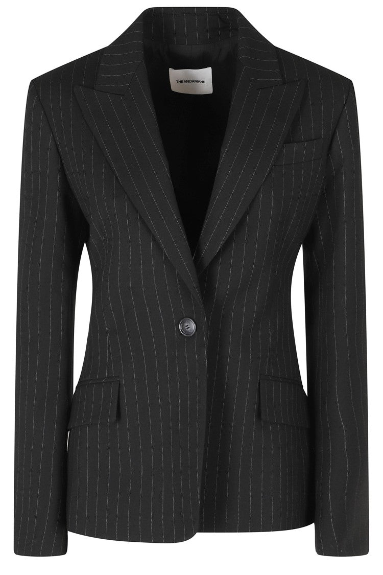The Andamane Black Bianca Flap Pocket Single-Breasted Cotton-Blend Blazer