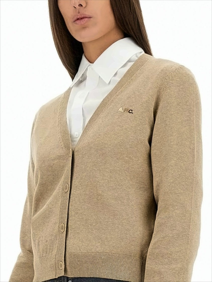 A.P.C. Cropped Brown Cardigan With V-Neckline