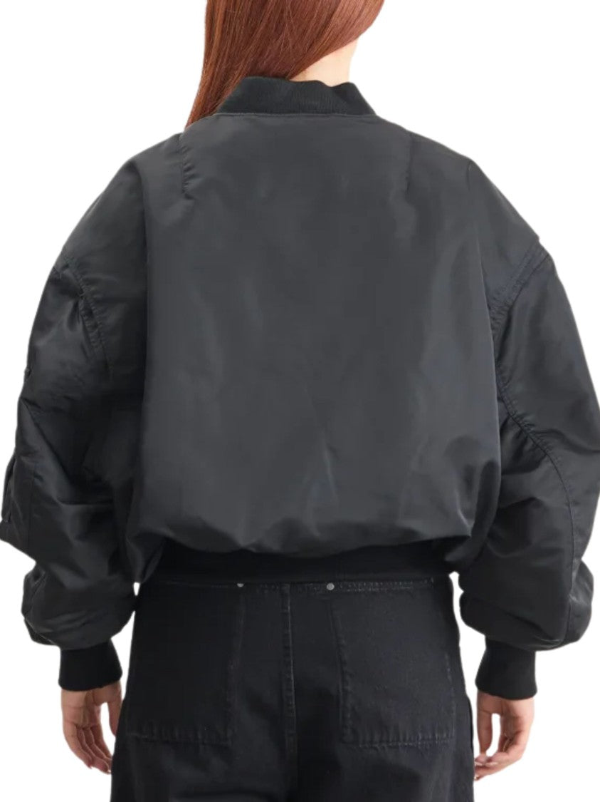Entire Studios Puffy Black Bomber Jacket With Oversized Silhouette And Zippered Pockets