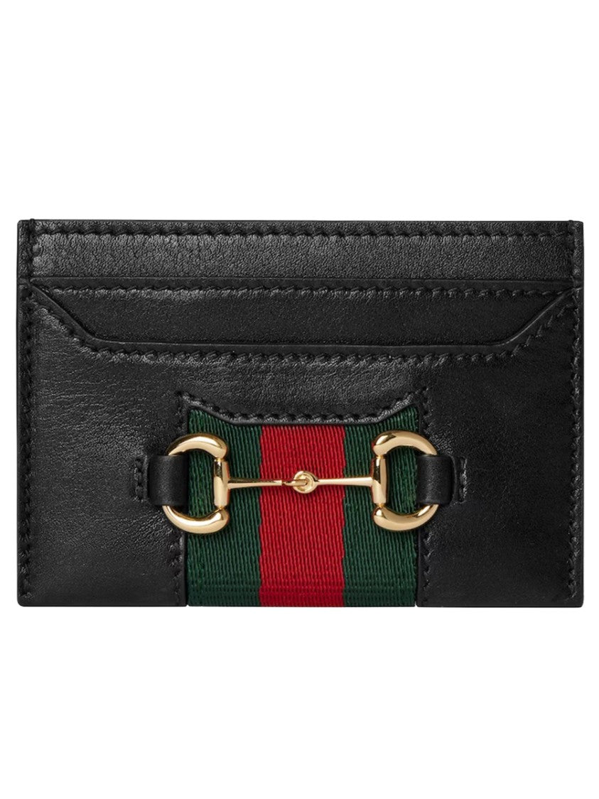 Gucci Web Horsebt Gold Horsebit Calfskin Card Holder