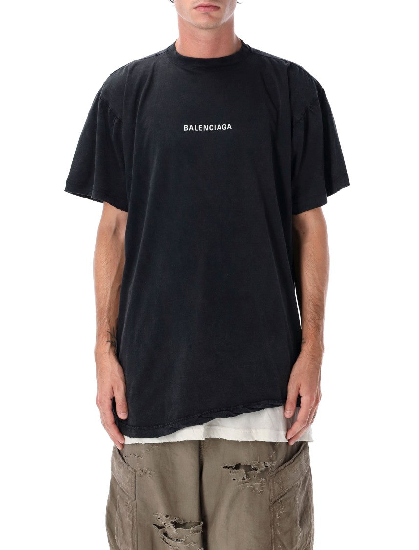 Balenciaga Back Double Black Faded Dry Jersey T-Shirt