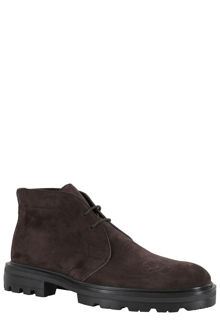Hogan Brown Suede Ankle Boots With Toggled Tongue And Rubber Sole