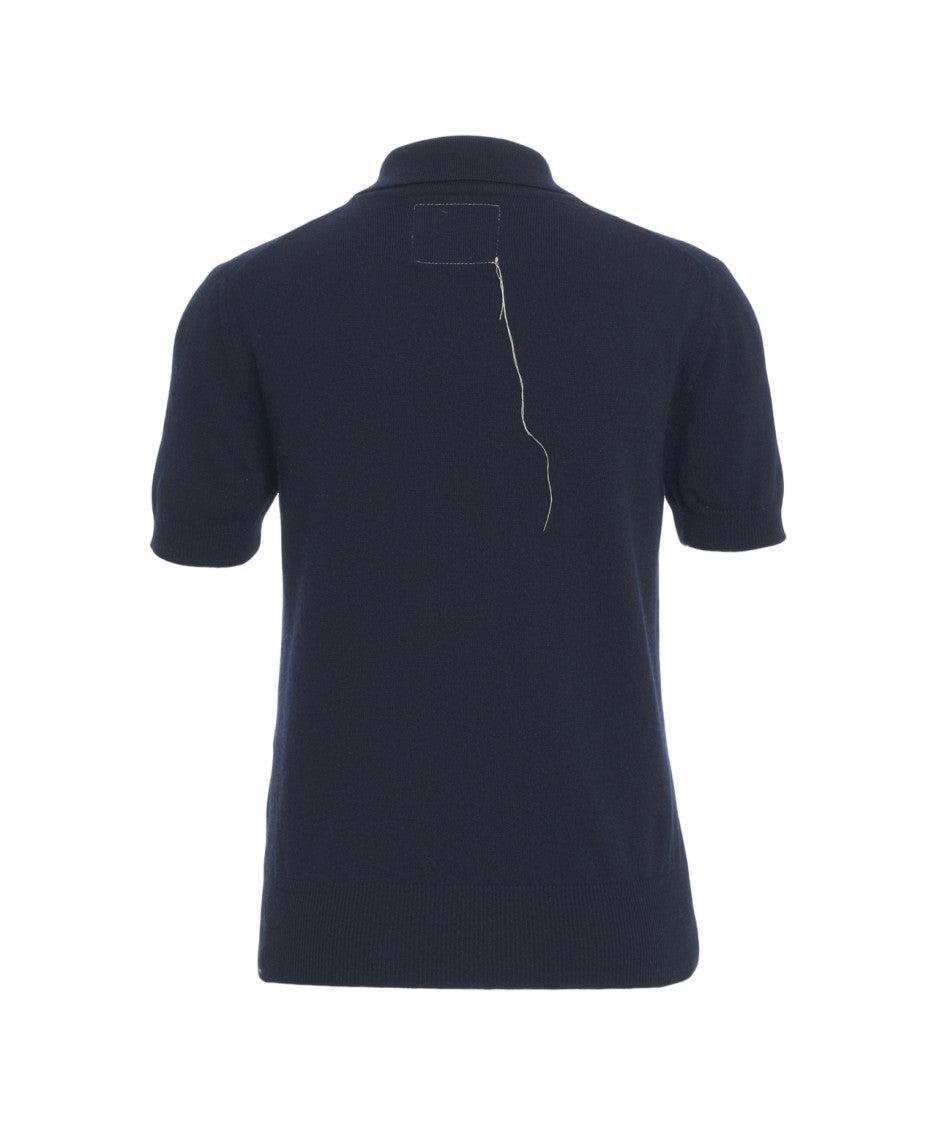 Jeio Deep Blue Knit Polo Shirt With Classic Collar And Ribbed Trims