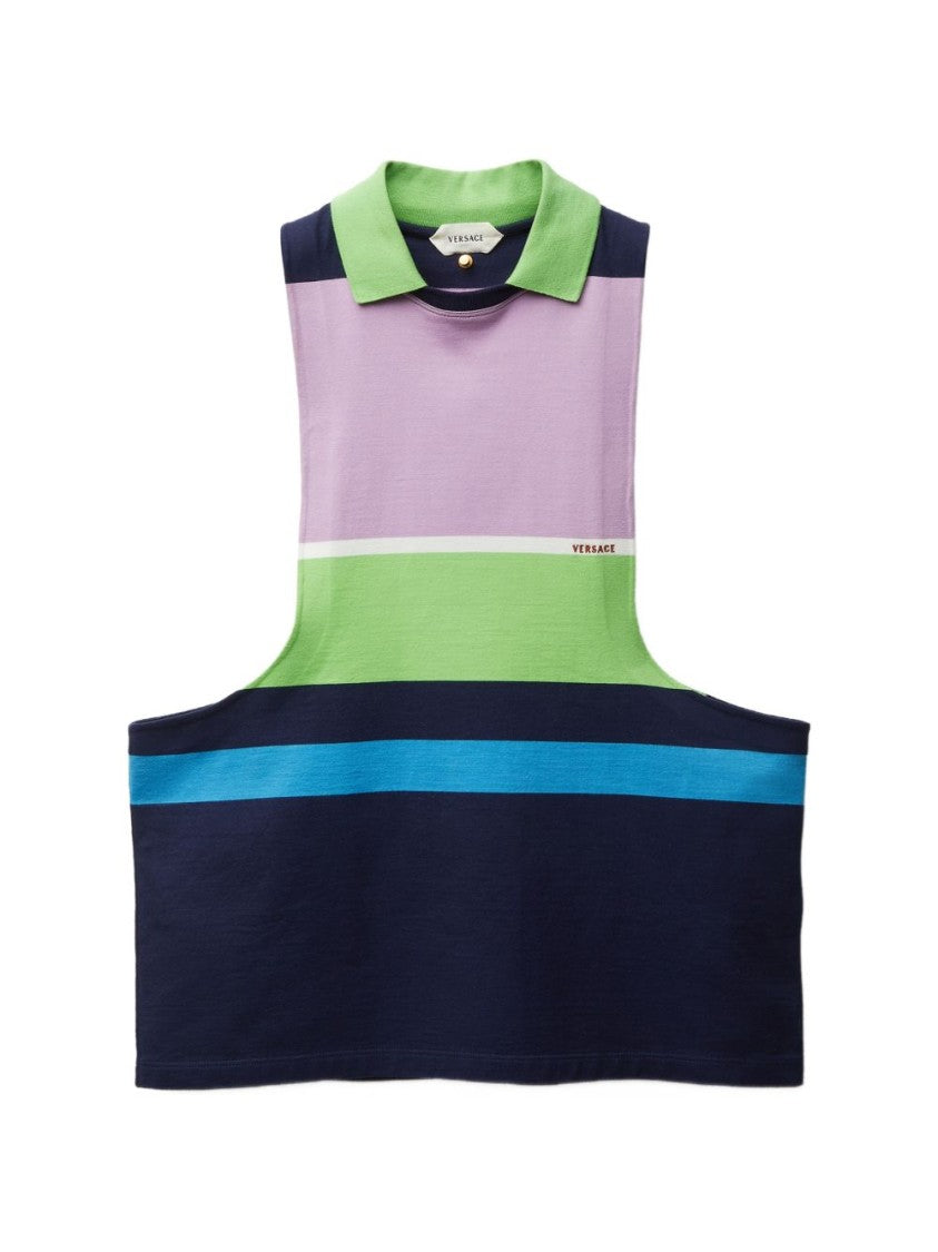 Versace Sleeveless Color Block Polo Top