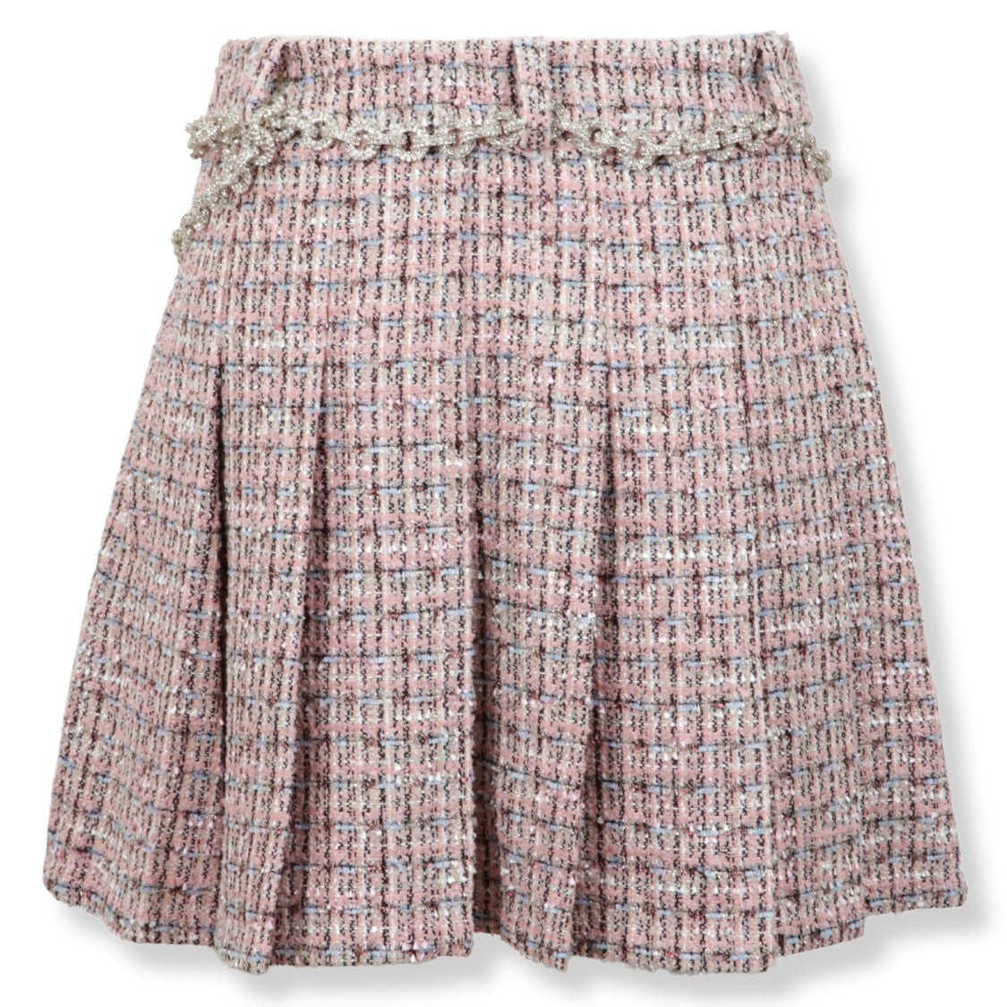 Self-Portrait Bouclé Crystal Belt Mini Skirt