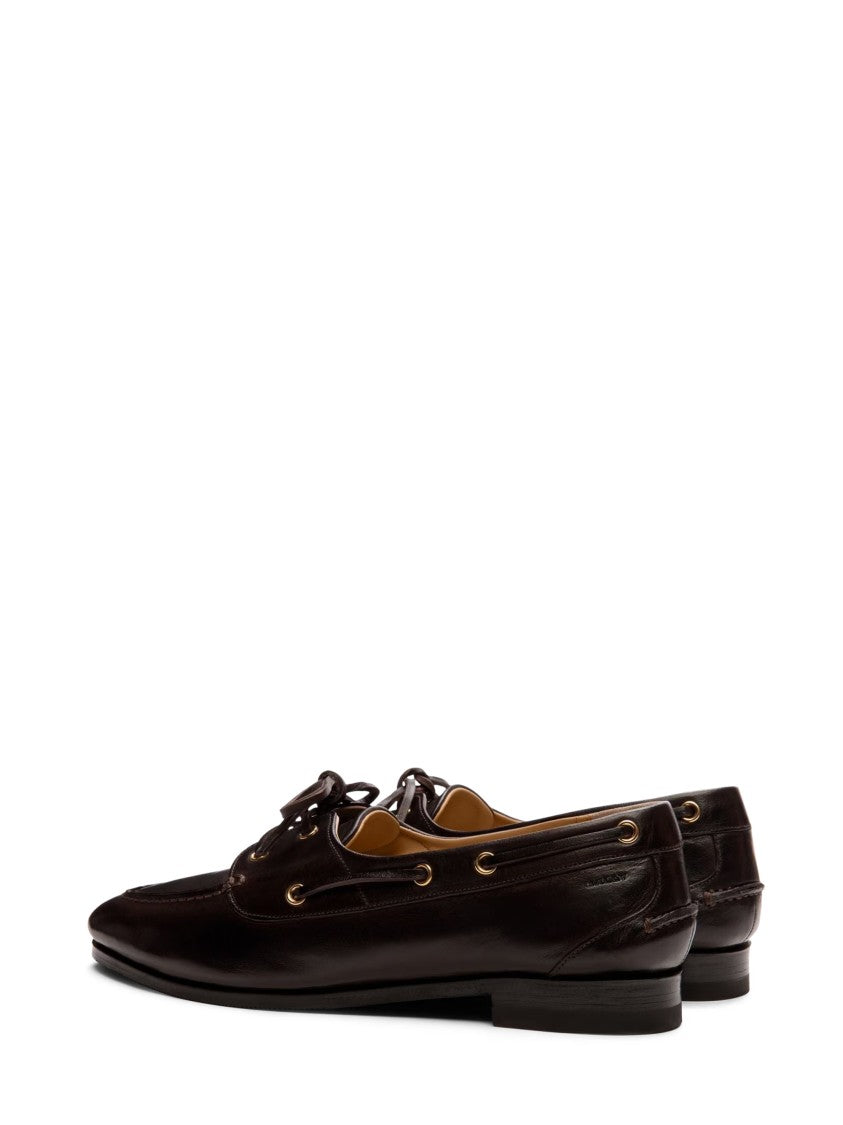 Bally Pointed Toe Flats With Gold-Tone Lace-Up Detailing