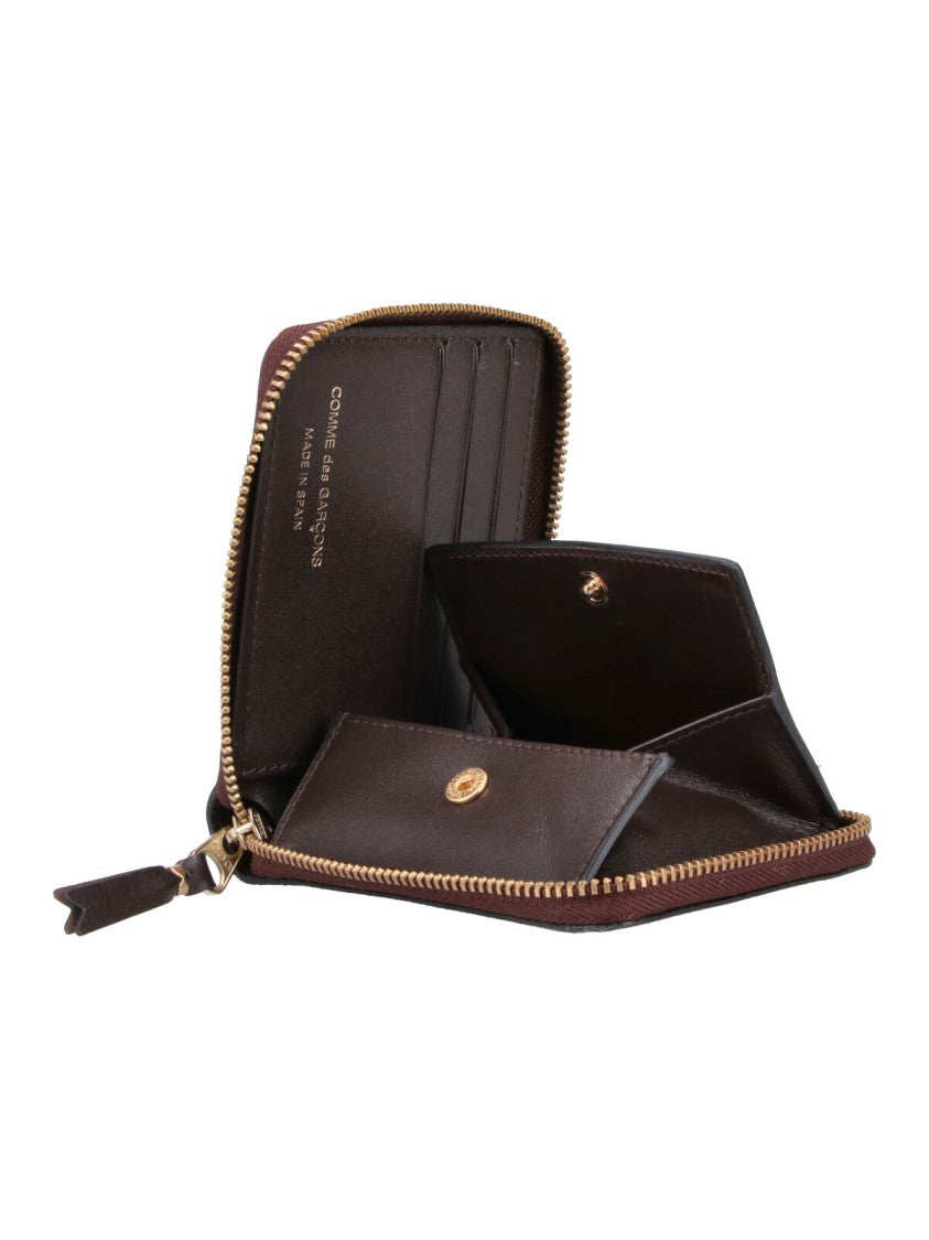 Comme Des Garçons Brown Leather Zip Logo Wallet