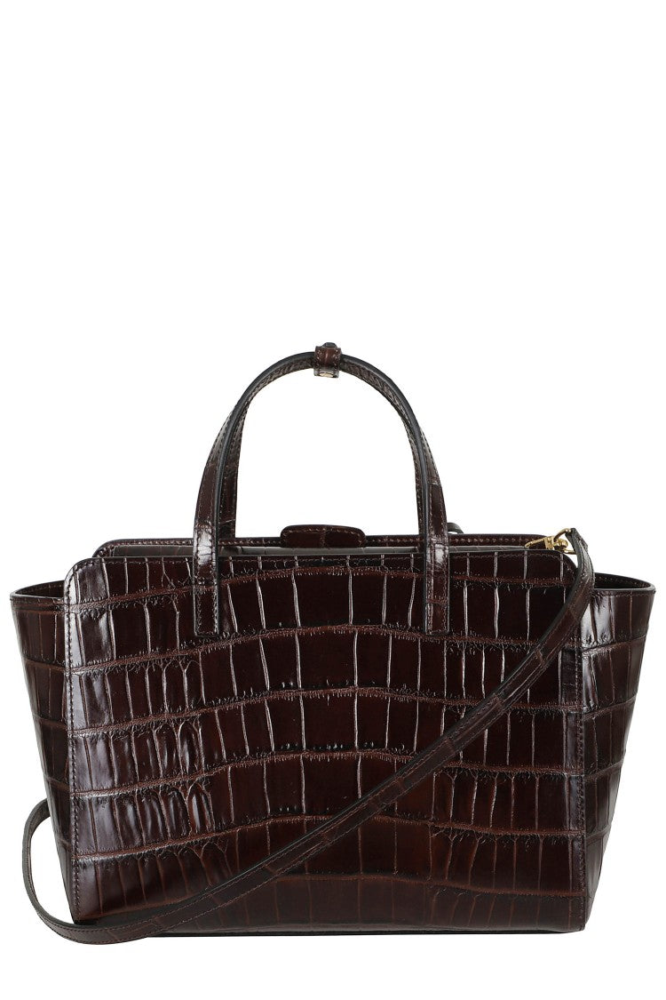 Hidesins Brown Medium Flap Glossy Crocodile-Embossed Leather Shoulder Bag