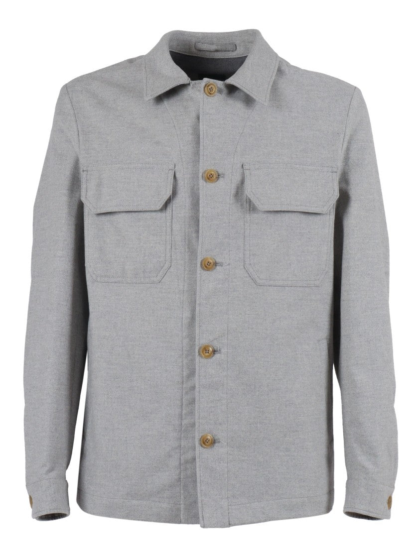 Brando-Lubiam Structured Grey Cotton Jacket With Classic Collar And Flap Pockets