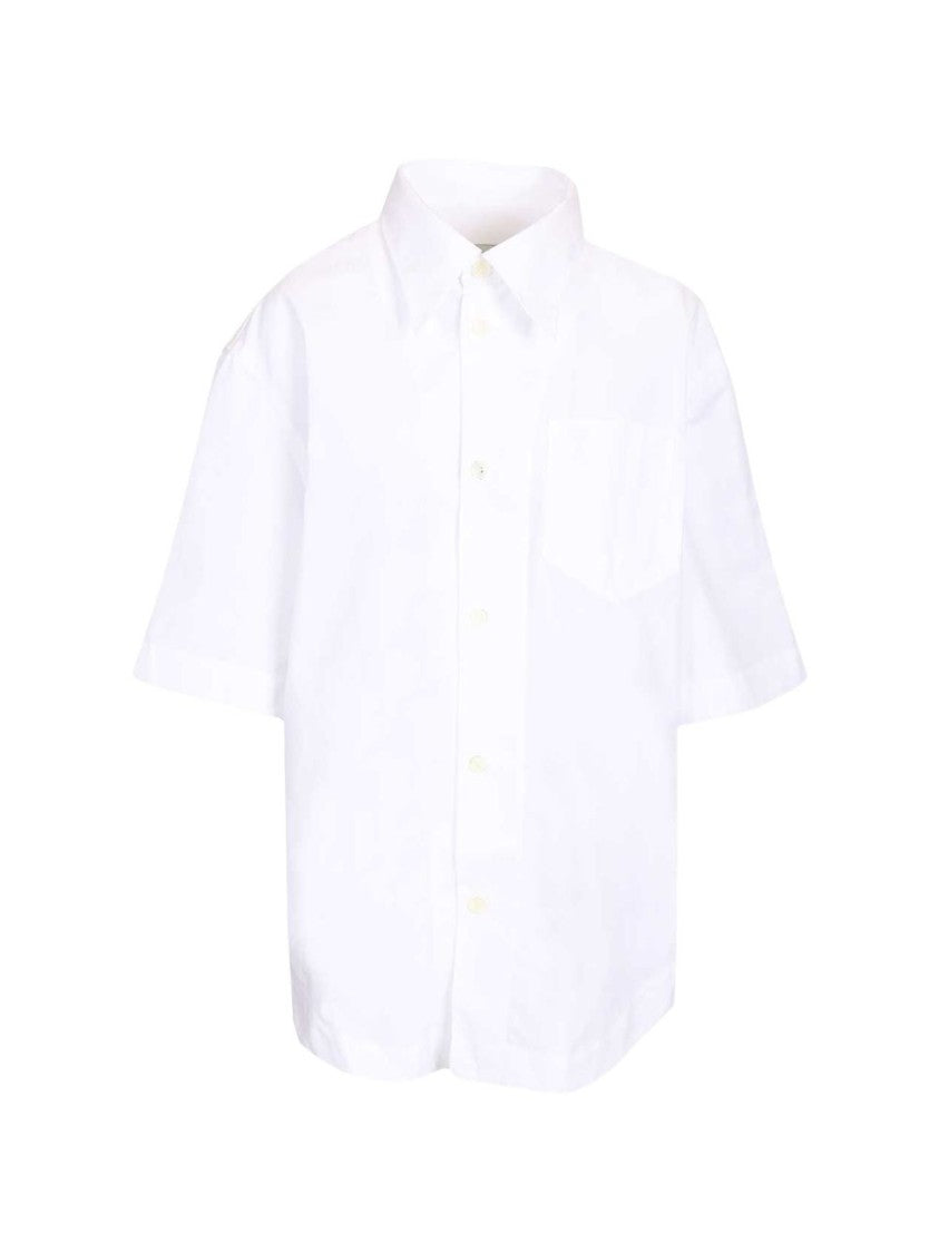 Ami Paris Short-Sleeved Cotton Shirt With Classic Collar And Patch Pocket