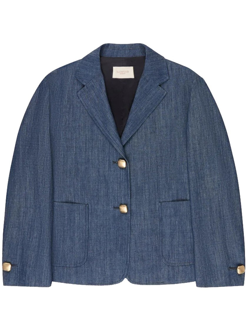 Montedoro Black Cropped Denim Jacket With Notched Lapels