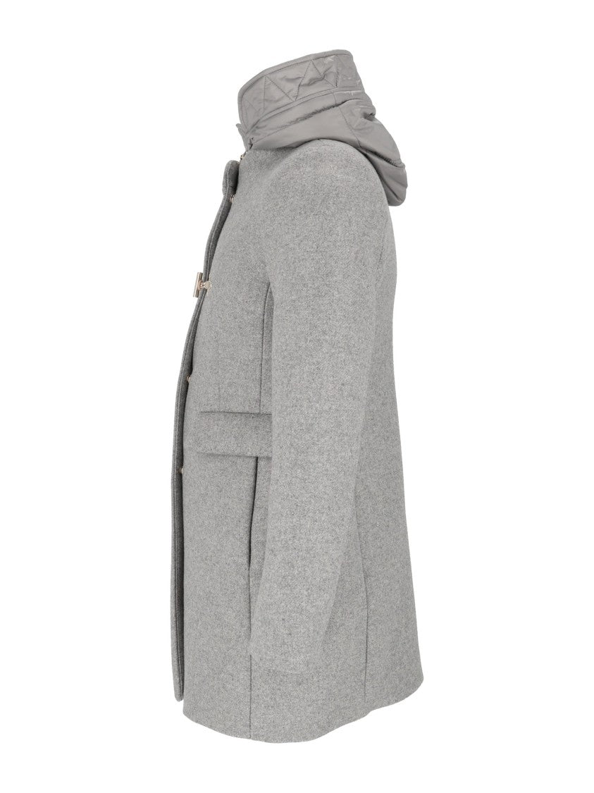 Fay Double-Breasted Toggle Coat With Quilted Nylon Hood