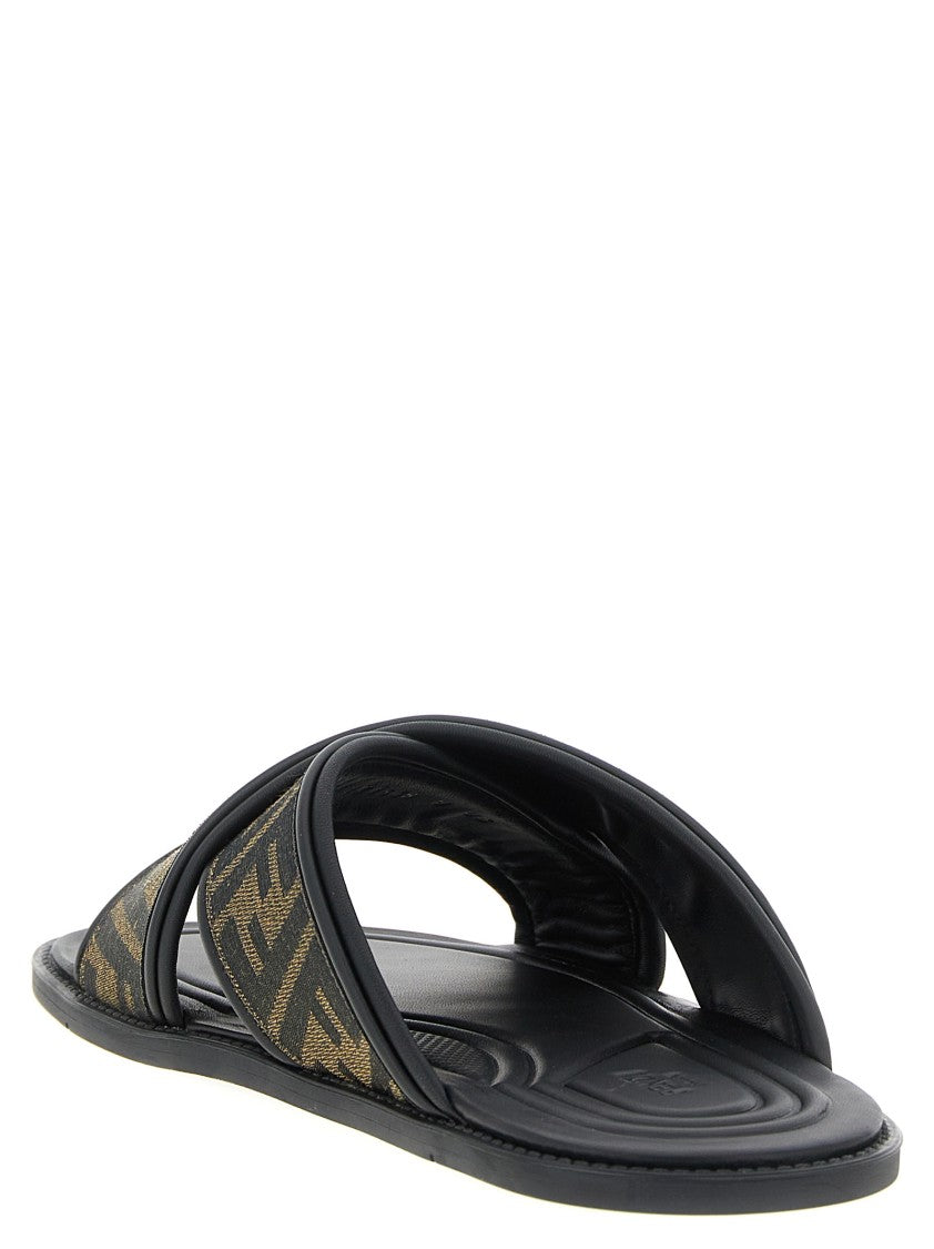 Fendi Double Crossed Band Logo Slides With Jacquard Pattern