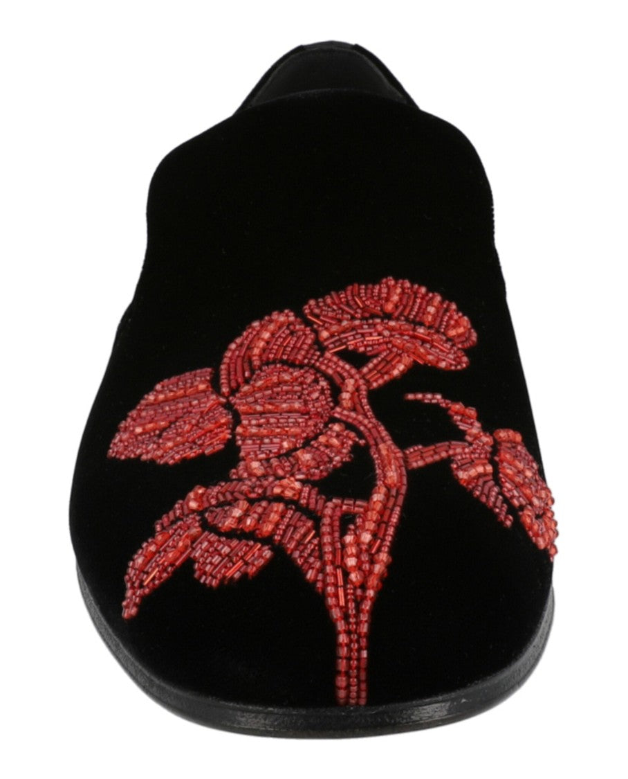 Alexander Mcqueen Beaded Orchid Velvet Loafers