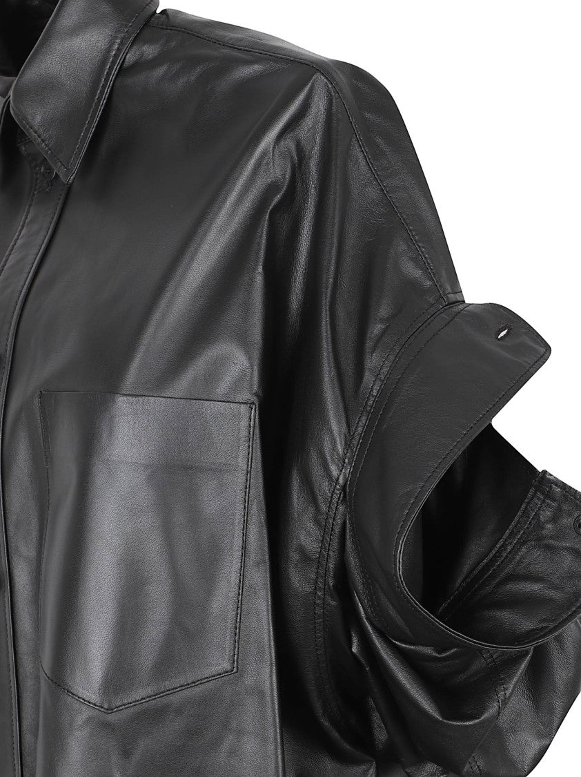 Balenciaga Glossy Black Lamb Leather Shirt Dress With Classic Collar