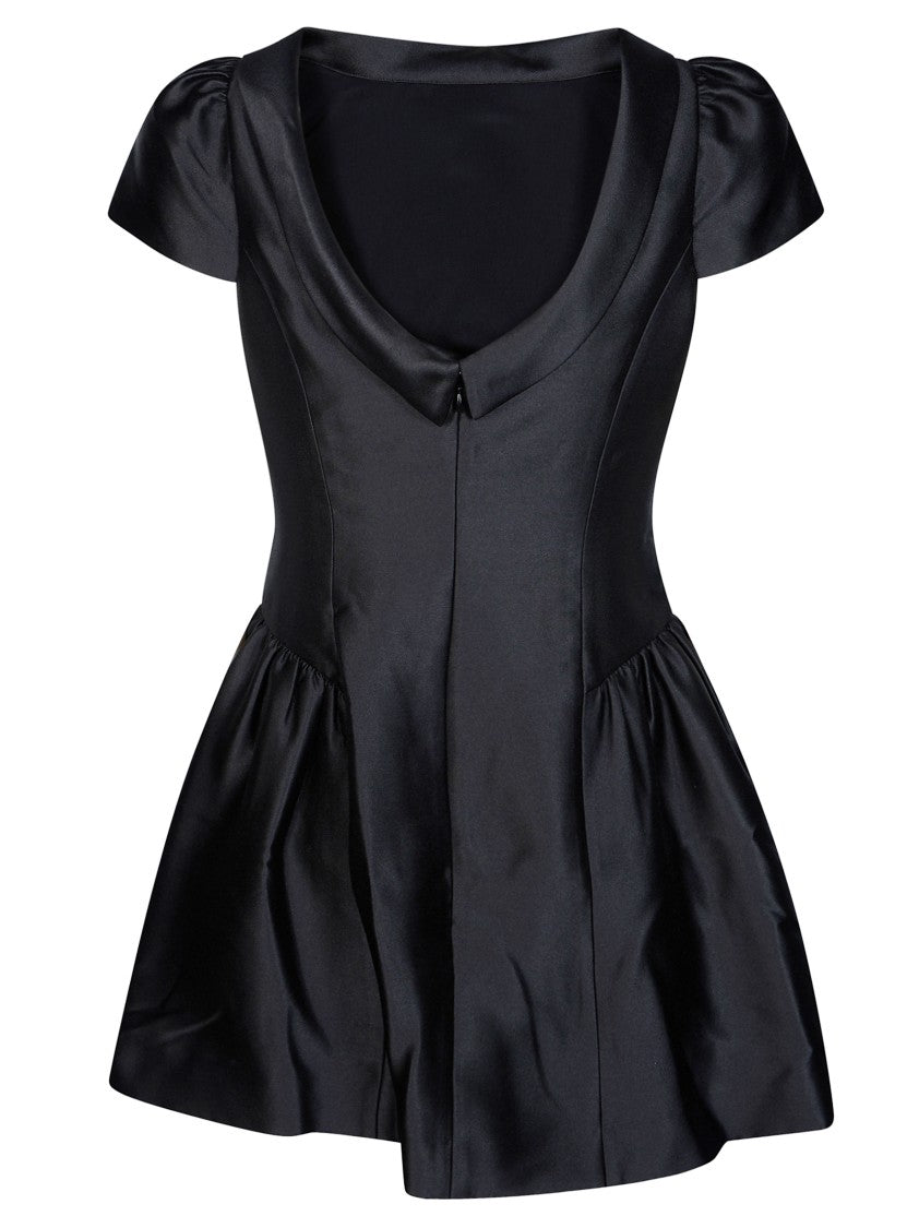 Self-Portrait Black Glossy Taffeta Collared Mini Dress