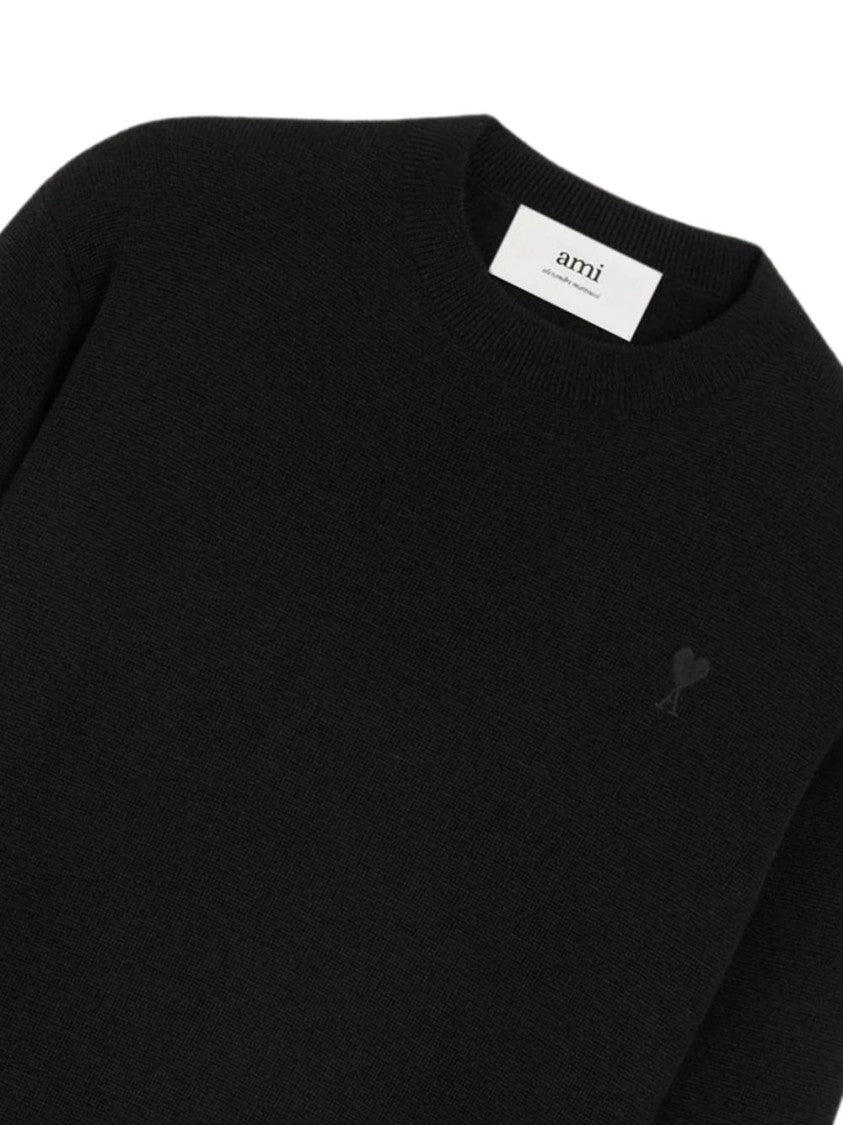 Ami Paris Minimalist Black Sweater With Ribbed Details