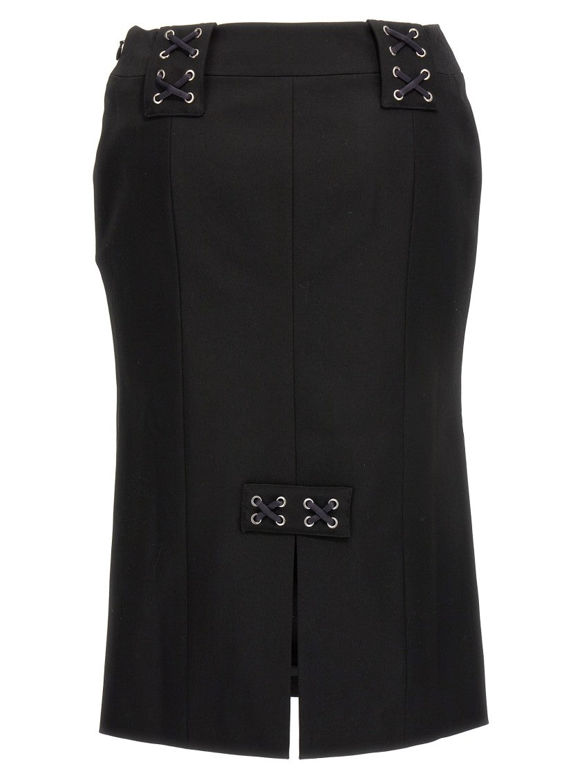 Alessandra Rich Lace-Up Wool Blend Skirt With Side Zip Closure