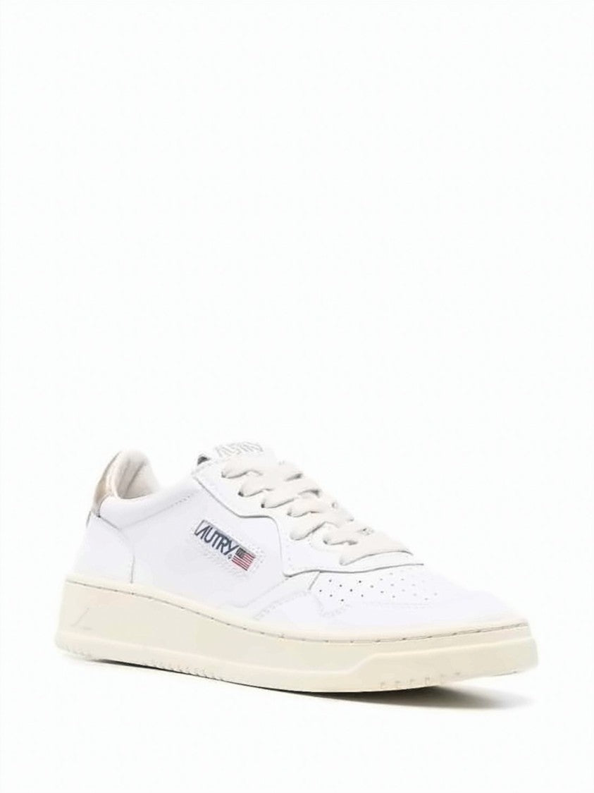 Autry White Leather Low-Top Sneakers With Metallic Heel Tab