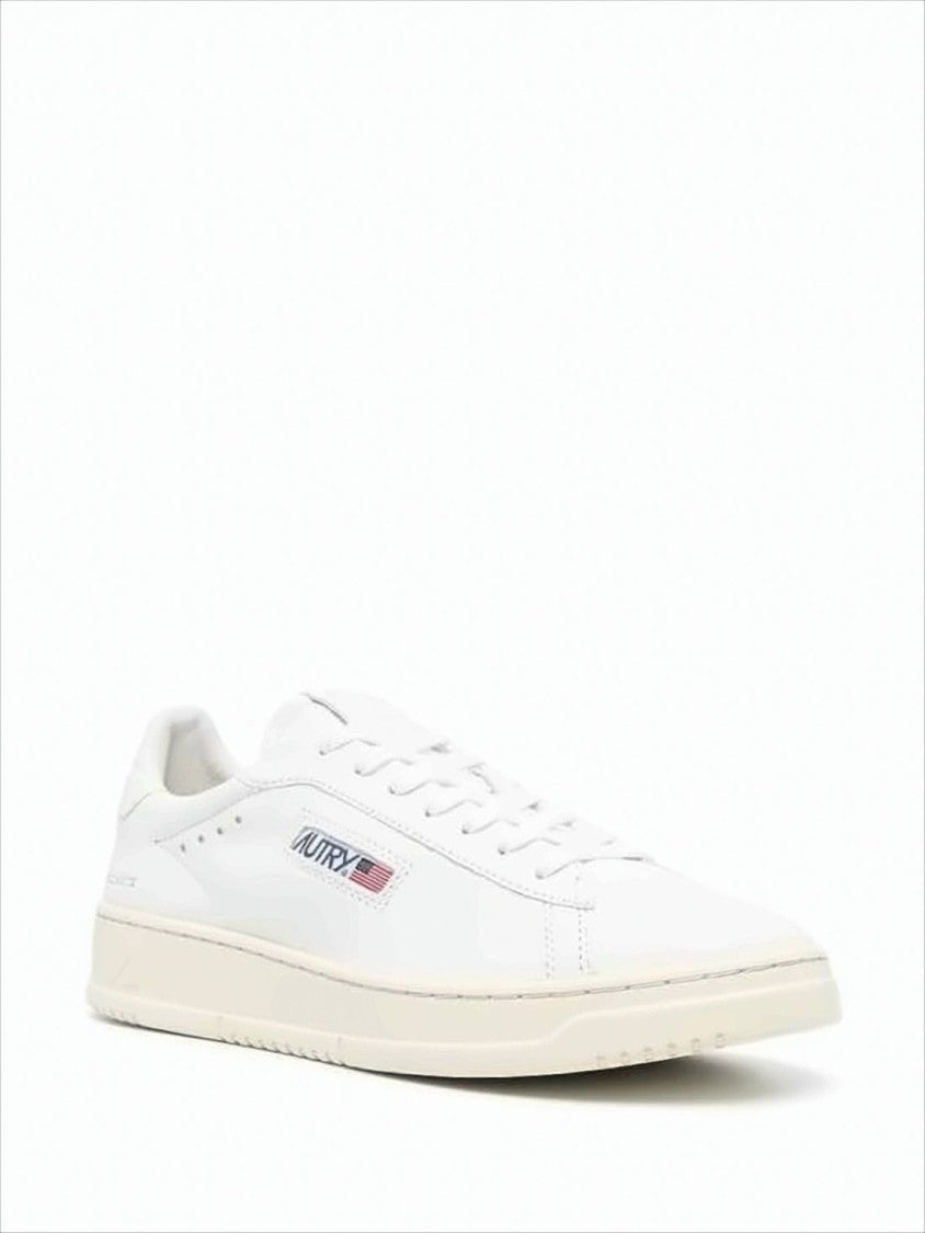 Autry Low-Top Leather Sneakers With Perforated Accents And Flag Detail
